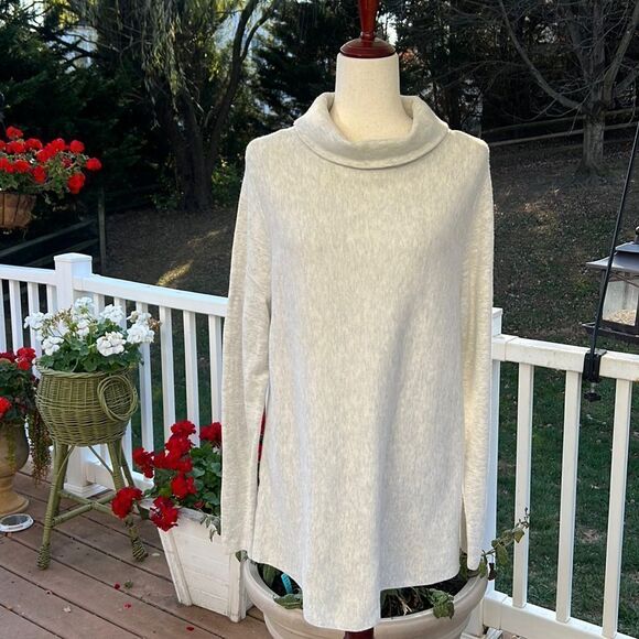 Ann Taylor  Women’s XL gorgeous chunky knit Cowl neck oatmeal neutral sweater - Picture 1 of 9
